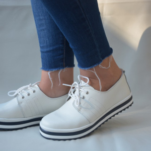 Pantof clasic tip sport, de culoare alba, model tineresc cu siret - Img 5