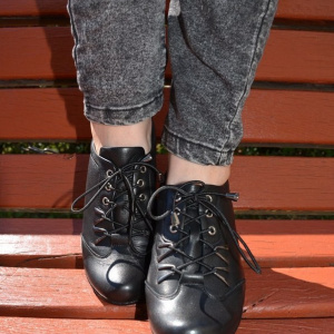 Pantof deosebit piele naturala fina, culoare neagra, talpa plina - Img 2