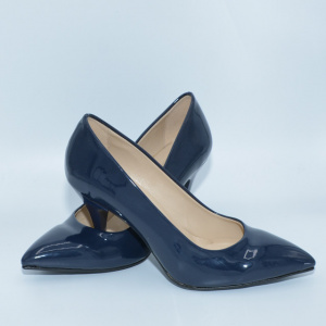 Pantof elegant, lucios, cu toc subtire inalt, de culoare bleumarin - Img 4