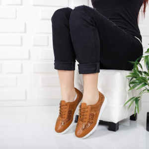 Pantof sport din piele naturala, culoare maro, cu design clasic - Img 4