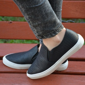 Pantof tineresc tip sport, culoare neagra, din piele ecologica mata - Img 3