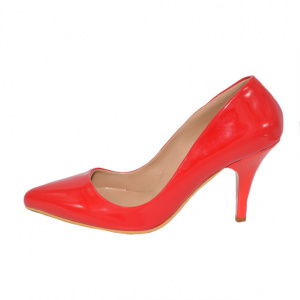 Pantof tip stiletto, de culoare rosie, cu toc cui si varf ascutit