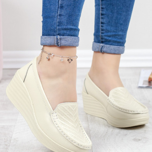 Pantofi cu platforma ,model din piele ,nuanta de bej - Img 5