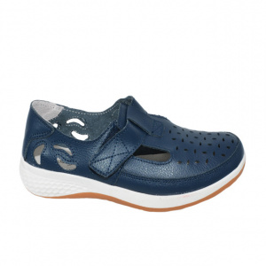 Pantofi din piele cu perforatii si talpa comoda,nuanta de bleumarin - Img 1