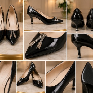 Pantofi eleganti, nuanta de negru ,cu toc ,cu brosa argintie - Img 2