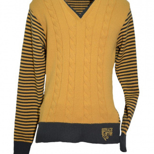 Pulover modern, de culoare galbena, cu maneci lungi si desgin dungat - Img 1