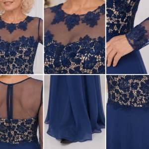Rochie albastra de seara, model lung cu broderie florala cu strasuri - Img 3