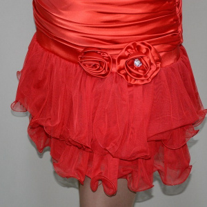 Rochie aniversara, nuanta de rosu, voal fashion aplicat - Img 5