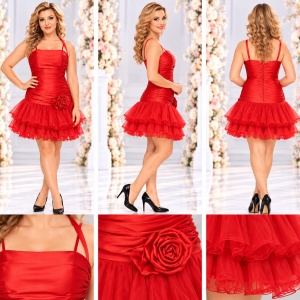 Rochie aniversara, nuanta de rosu, voal fashion aplicat - Img 2