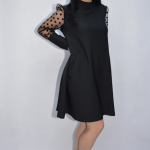 Rochie Brihana cu maneca bufanta si manseta cu nasturi,neagra - Img 4