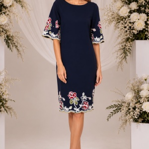 Rochie casual cu maneca scurta si decolteu mic, nuanta bleumarin