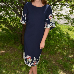Rochie casual cu maneca scurta si decolteu mic, nuanta bleumarin - Img 2