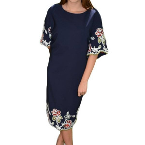 Rochie casual cu maneca scurta si decolteu mic, nuanta bleumarin - Img 1