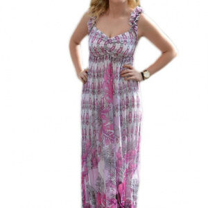 Rochie casual de zi, in nuante calde de roz, cu bretele fronsate - Img 1