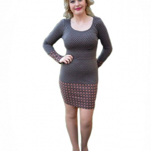 Rochie casual, in tonuri caramizii cu model cuib de viespe - Img 1