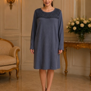 Rochie casual Leylla din tricot cu insertii de broderie,nuanta de bleumarin
