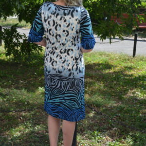 Rochie casual masura mare, model animal-print nuanta albastra - Img 5
