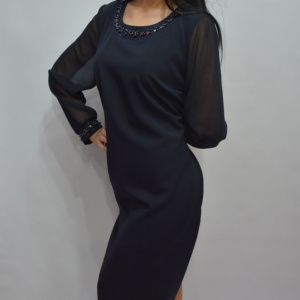 Rochie chic cu maneca din voal transparent si design de strasuri - Img 4