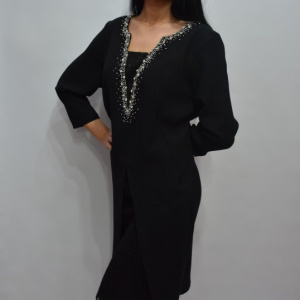 Rochie chic de ocazie cu insertii de dantela si strasuri aplicate - Img 4