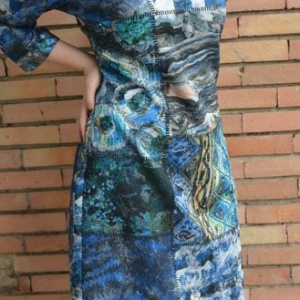 Rochie comoda de zi cu imprimeu nonfigurativ in nuante turcoaz - Img 3