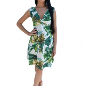 Rochie comoda de zi , decolteu in V fronsat, tonuri verde - Img 1