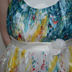 Rochie cu design abstract, nuanta de turcoaz, bretele late - Img 5
