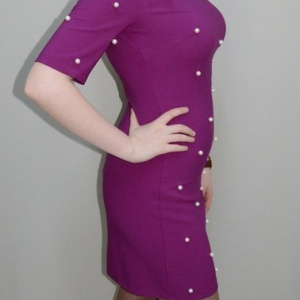 Rochie cu maneca scurta, nuanta de mov, margele aplicate - Img 5