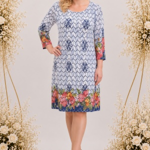 Rochie damă albastra cu aspect de dantela cu flori
