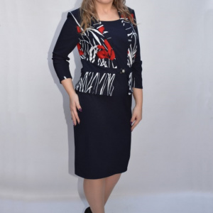 Rochie dama Herna  cu imprimeu painted si accesoriu,bleumarin - Img 5