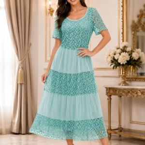 Rochie damă lejeră turcoaz cu dantela și croială vaporoasă
