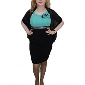 Rochie dama, nuanta de turcoaz, floare moderna aplicata - Img 1