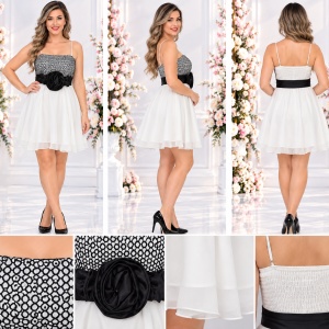 Rochie de gala, de culoare alba, din voal fin cu strat de saten - Img 2