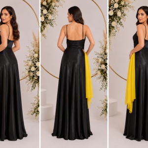 Rochie de gala exceptionala, cu insertii din dantela si voal galben - Img 3