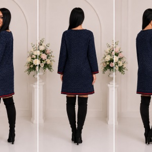 Rochie de iarna cu insertii argintii,nuanta bleumarin - Img 2