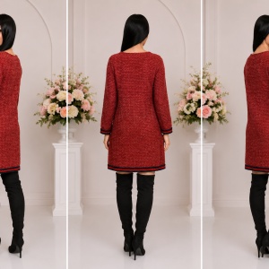 Rochie de iarna cu insertii argintii,nuanta marsala - Img 2