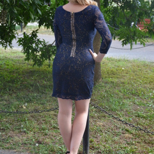 Rochie de ocazie, din dantela, bleumarin RO-707-EB - Img 4