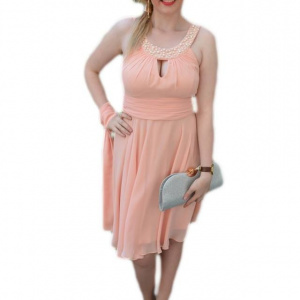 Rochie de ocazie in tendinte, culoarea piersicii, masura mare - Img 1