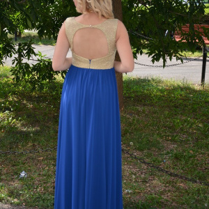 Rochie de ocazie, masura mare, albastra, cu insertii de margele - Img 5