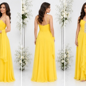 Rochie de ocazie, nuanta galbena, design de volanase in fata - Img 3