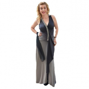 Rochie de ocazie rafinata, in degrade pe gri, cu insertii de strass-uri