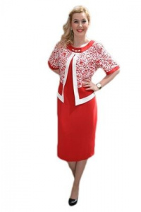 Rochie de ocazie, rosie, masura mare, cu imprimeu floral alb - Img 1