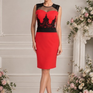 Rochie de ocazie, rosie, masuri mari, cu decolteu la baza gatului