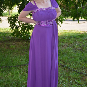 Rochie de seara deosebita, cu insertii de strass-uri, culoare mov - Img 3