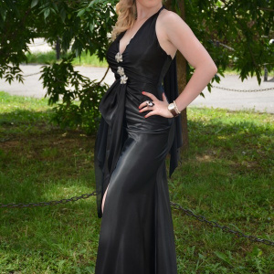 Rochie de seara lunga, eleganta din saten negru , spectaculoasa - Img 4