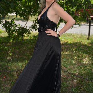 Rochie de seara lunga neagra, cu insertii de paiete in partea de sus - Img 7