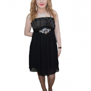 Rochie de seara, nuanta de negru, cristale argintii aplicate - Img 1