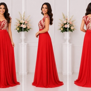 Rochie de seara rosie, masuri mari, cu design creat din paiete - Img 3