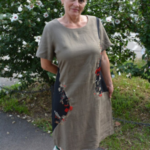 Rochie de vara cu imprimeu, culoare kaki - Img 6
