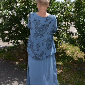 Rochie de vara culoare de bleumarin cu imprimeu gri - Img 5