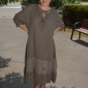 Rochie de vara Reagan cu insertii de dantela nuanta de kaki - Img 2